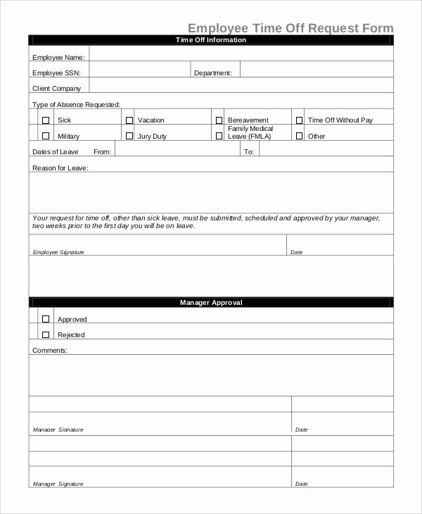 Pto Request form Template Lovely Sample Time F Request form 8 Examples In Pdf Word
