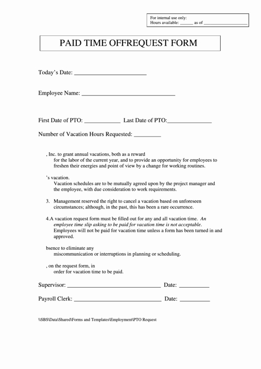 Pto Request form Template Unique Paid Time F Request form Printable Pdf