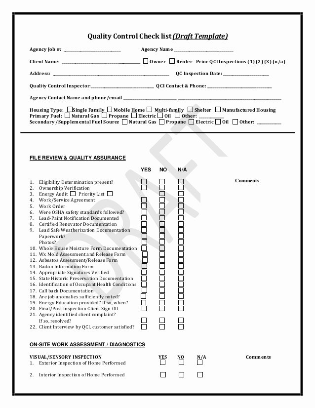 Quality Control form Template Lovely Pennsylvania Weatherization Quality Control Inspection