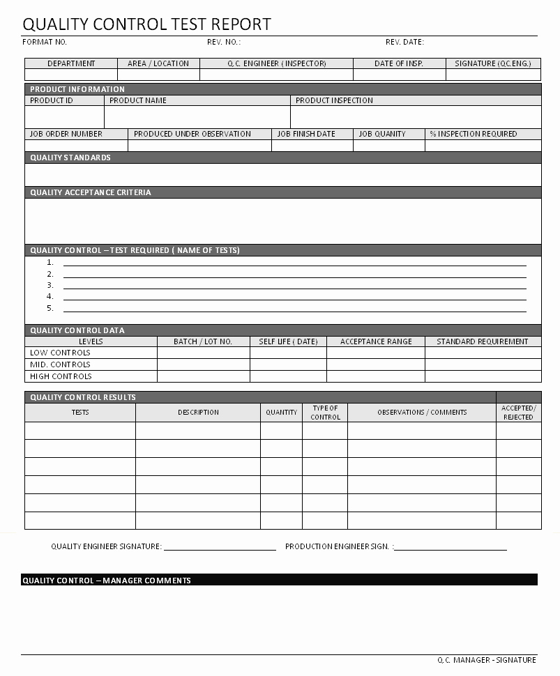 Quality Control form Template Luxury Quality Control Test Report