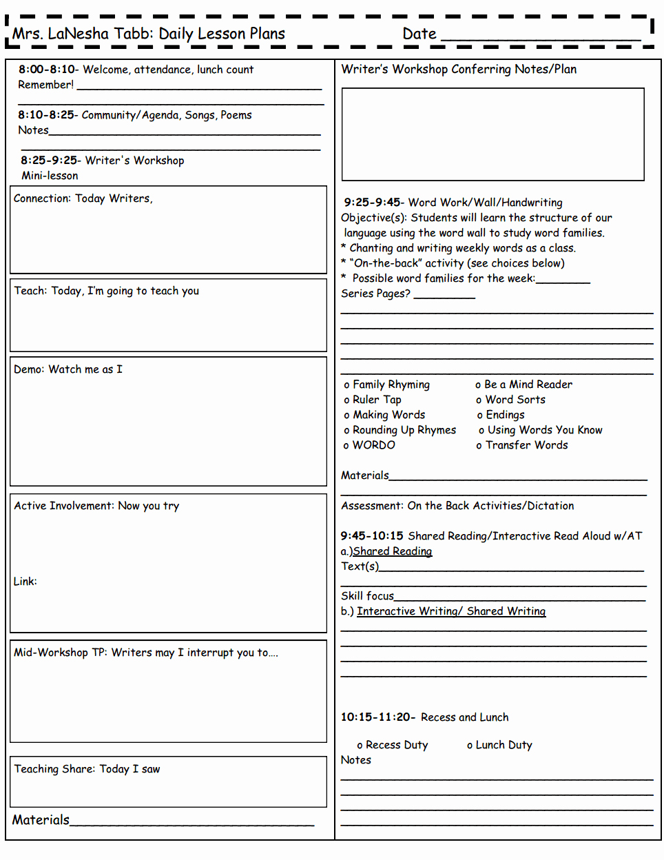 Readers Workshop Lesson Plan Template Awesome Lesson Plan 2011 Pdf Classroom Fun