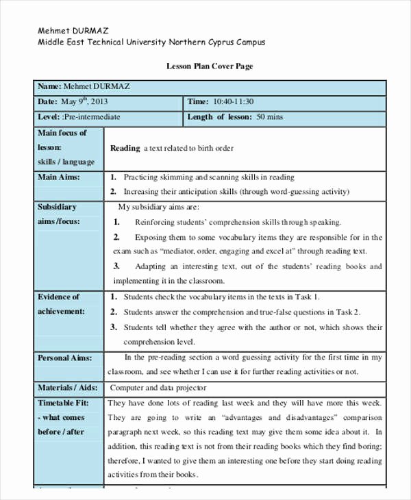 Readers Workshop Lesson Plan Template Beautiful 47 Lesson Plan Samples