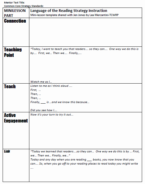 Readers Workshop Lesson Plan Template Elegant Create Your Own Lucy Style Mini Lessons Using This Free