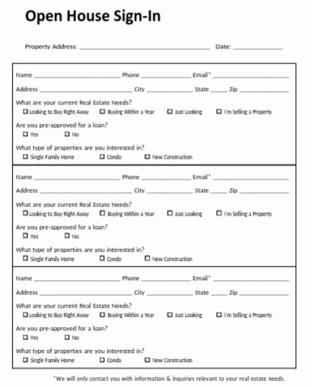 Real Estate Feedback form Template Awesome Open House Sign In Sheet with Questions