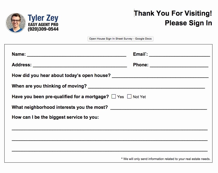 Real Estate Feedback form Template Best Of 5 Free and Simple Open House Sign In Sheet Templates for