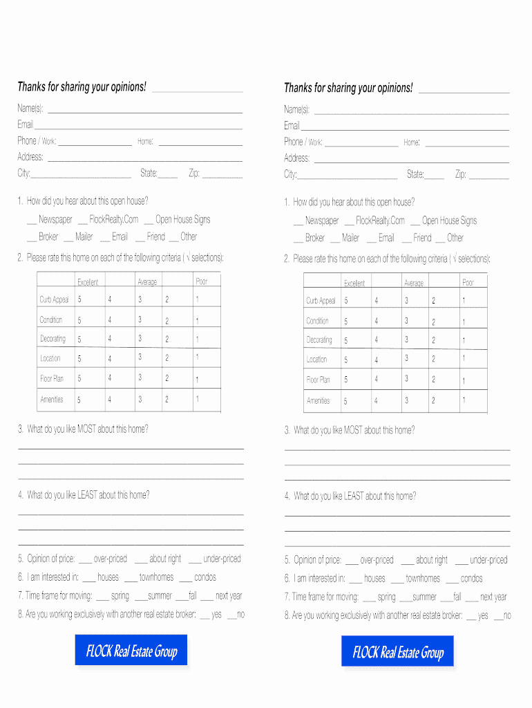 Real Estate Feedback form Template Best Of Realtor Open House Feedback Sheet Fill Line Printable