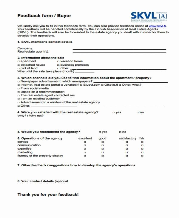 Real Estate Feedback form Template Elegant Realtor Feedback form