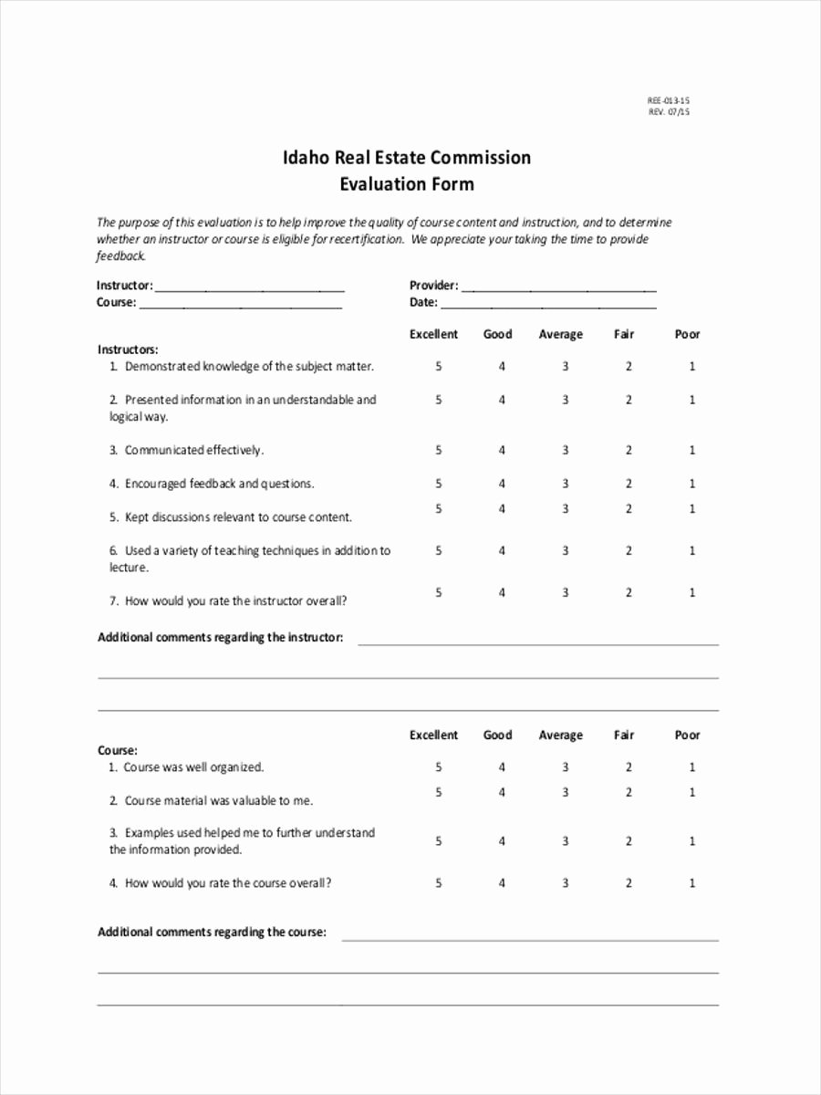 Real Estate Feedback form Template Lovely Free 6 Sample Real Estate Evaluation forms In Word