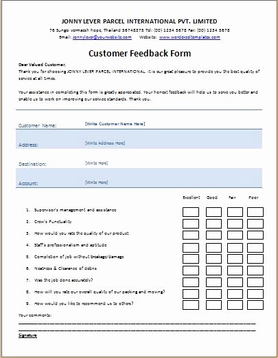 Real Estate Feedback form Template Lovely Ms Word Printable Customer Feedback form Template