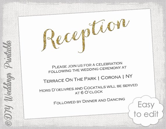 Reception Invitation Template Free Awesome Wedding Reception Invitation Template Diy Gold