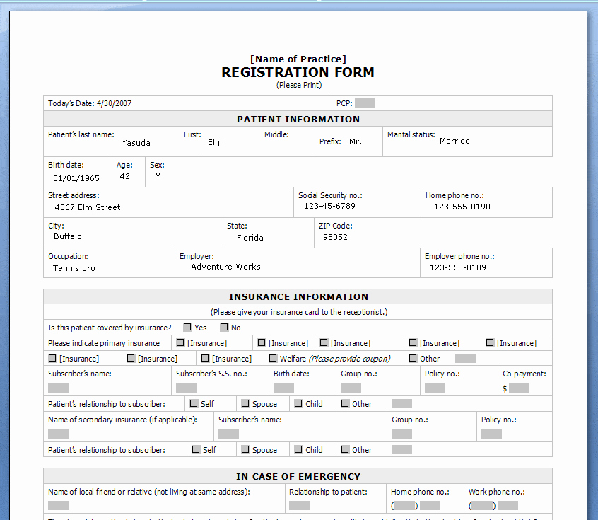 registration form template word