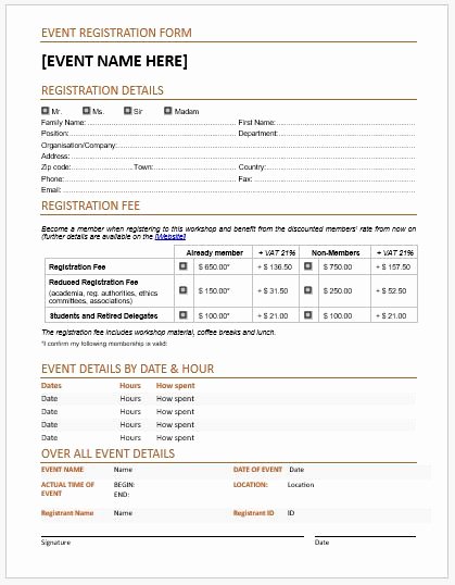 Registration form Template Microsoft Word Inspirational event Registration forms &amp; Template for Ms Word