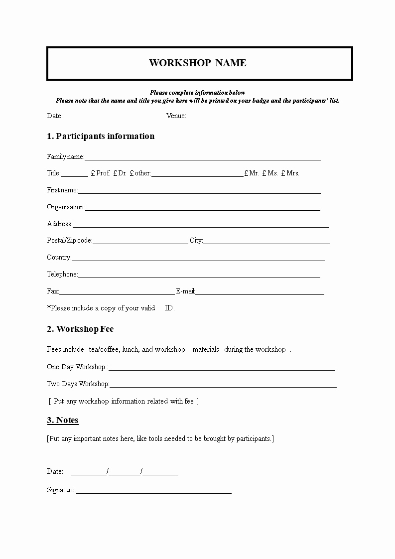 Registration form Template Microsoft Word Inspirational Workshop Registration form