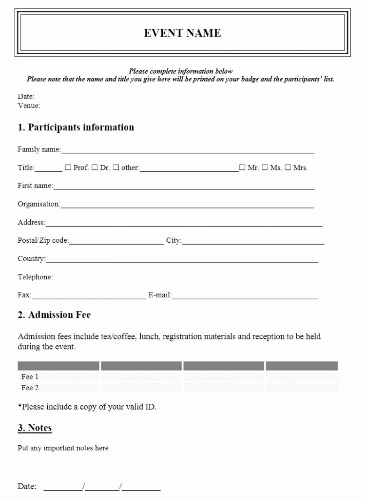 Registration form Template Microsoft Word Unique event Registration form Template