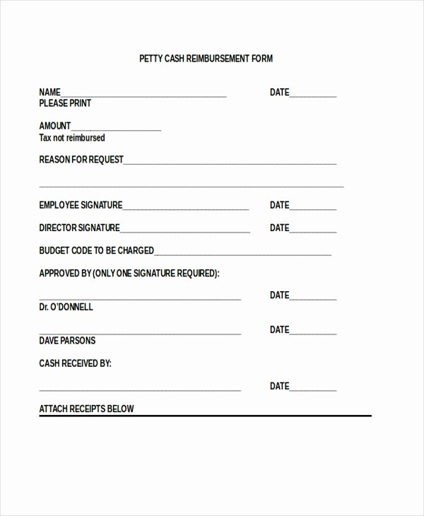 Reimbursement form Template Word Luxury Free 7 Sample Petty Cash Reimbursement forms In Pdf