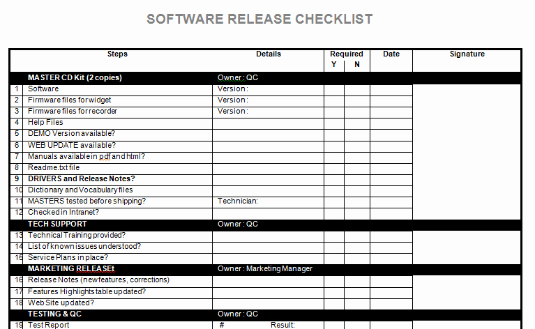 Release Plan Template Excel Unique software Release Notes Checklist In Microsoft Word