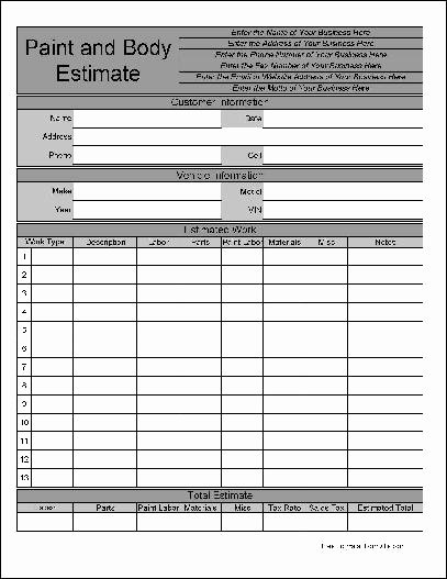 Repair Estimate form Template Free Awesome Free Printable Auto Body Repair Estimate forms Cover