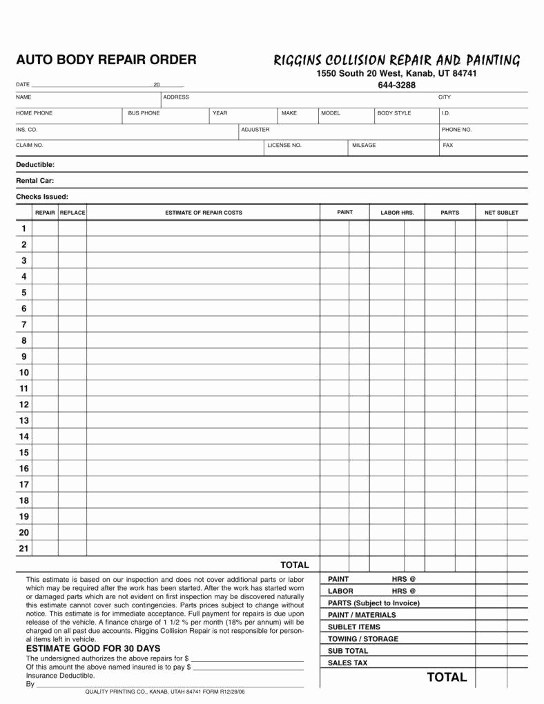 Repair Estimate form Template Free Beautiful 6 Auto Repair Estimate Templates Pdf Word Docs