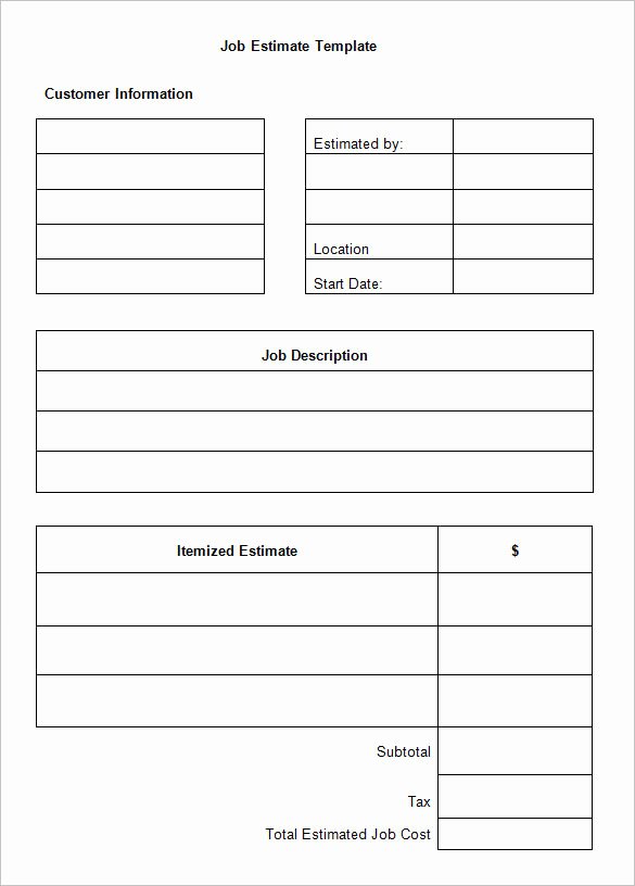Repair Estimate form Template Free Beautiful Job Estimate