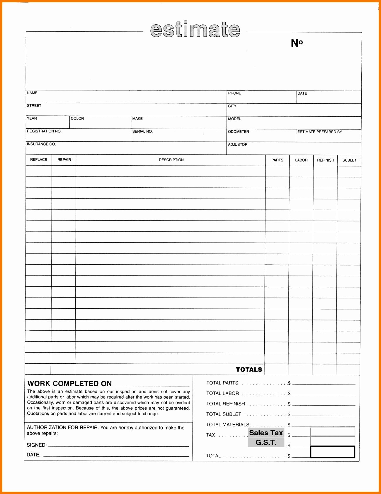 Repair Estimate form Template Free Elegant New Estimate Template Free Exceltemplate Xls