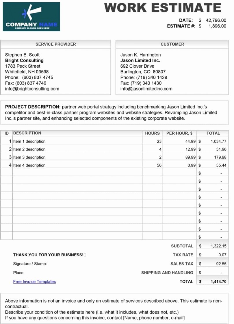 Repair Estimate form Template Free Inspirational Carpenter Quotation Template