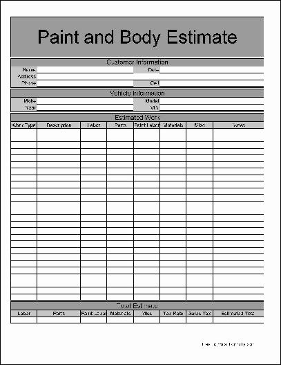 Repair Estimate form Template Free Lovely Auto Body Repair Estimate forms Free