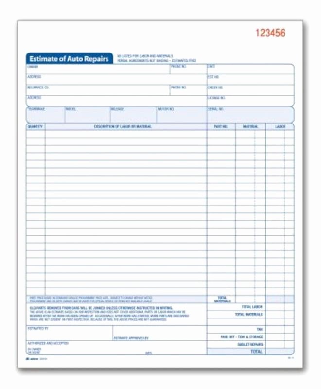 Repair Estimate form Template Free Unique Auto Repair Estimate Template