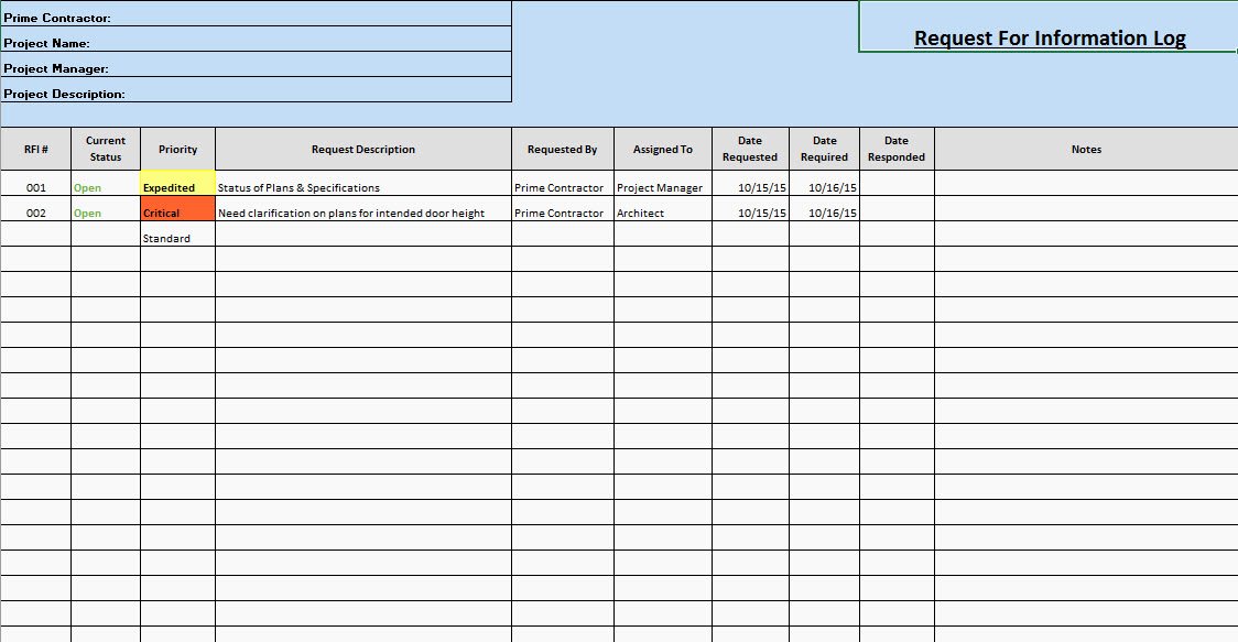 Request for Information Template Construction Awesome Request for Information Rfi Log Template