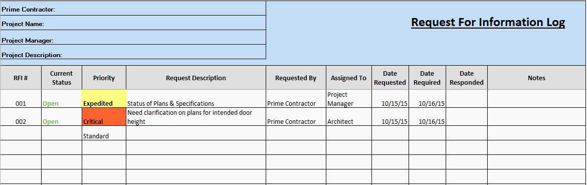 Request for Information Template Construction New Free Construction Project Management Templates In Excel