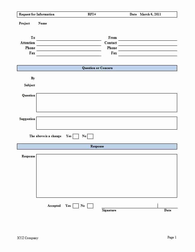 Request for Information Template Construction Unique Construction Rfi Templates Word Excel Samples