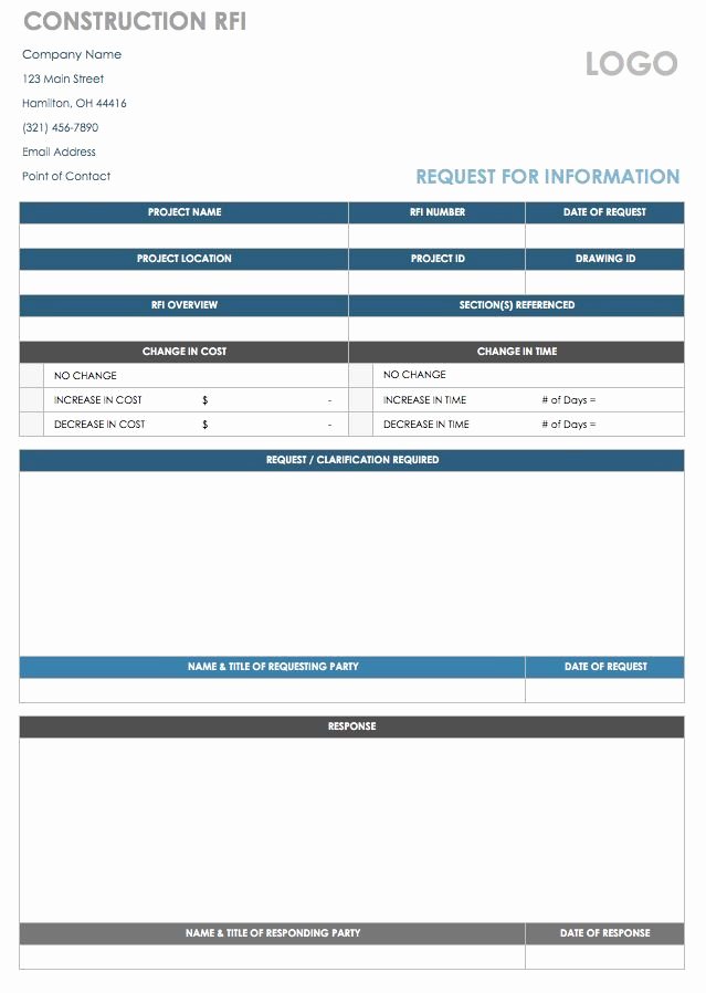 Request for Information Template Construction Unique Free Request for Information Templates