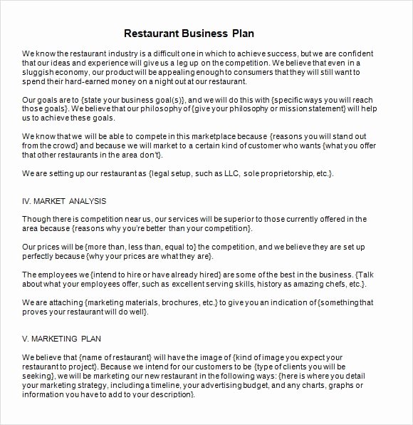 restaurant business plan template