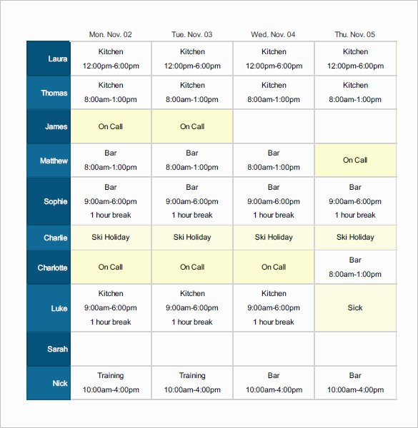 Restaurant Employee Schedule Template Elegant Employee Shift Schedule Template 15 Free Word Excel