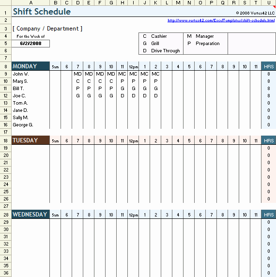 Restaurant Employee Schedule Template New Free Employee Shift Schedule Template for Excel 25