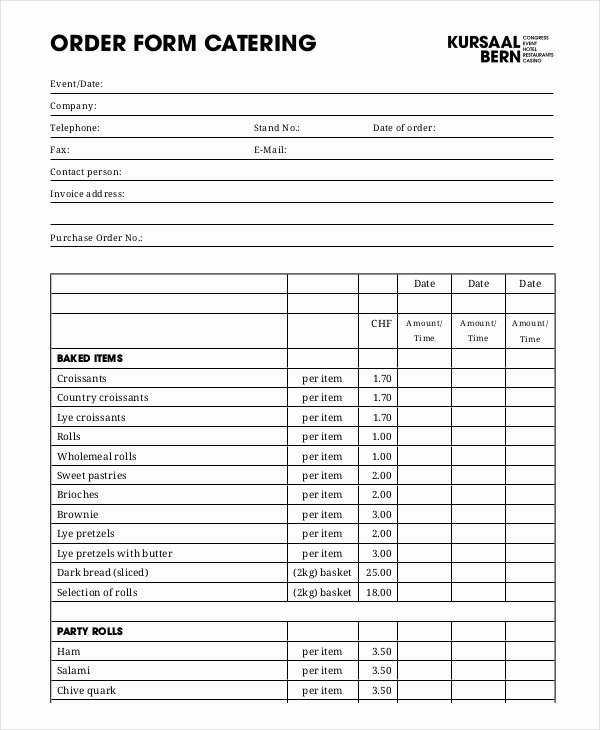 Restaurant Food order form Template Fresh 16 Catering order forms Ms Word Numbers Pages