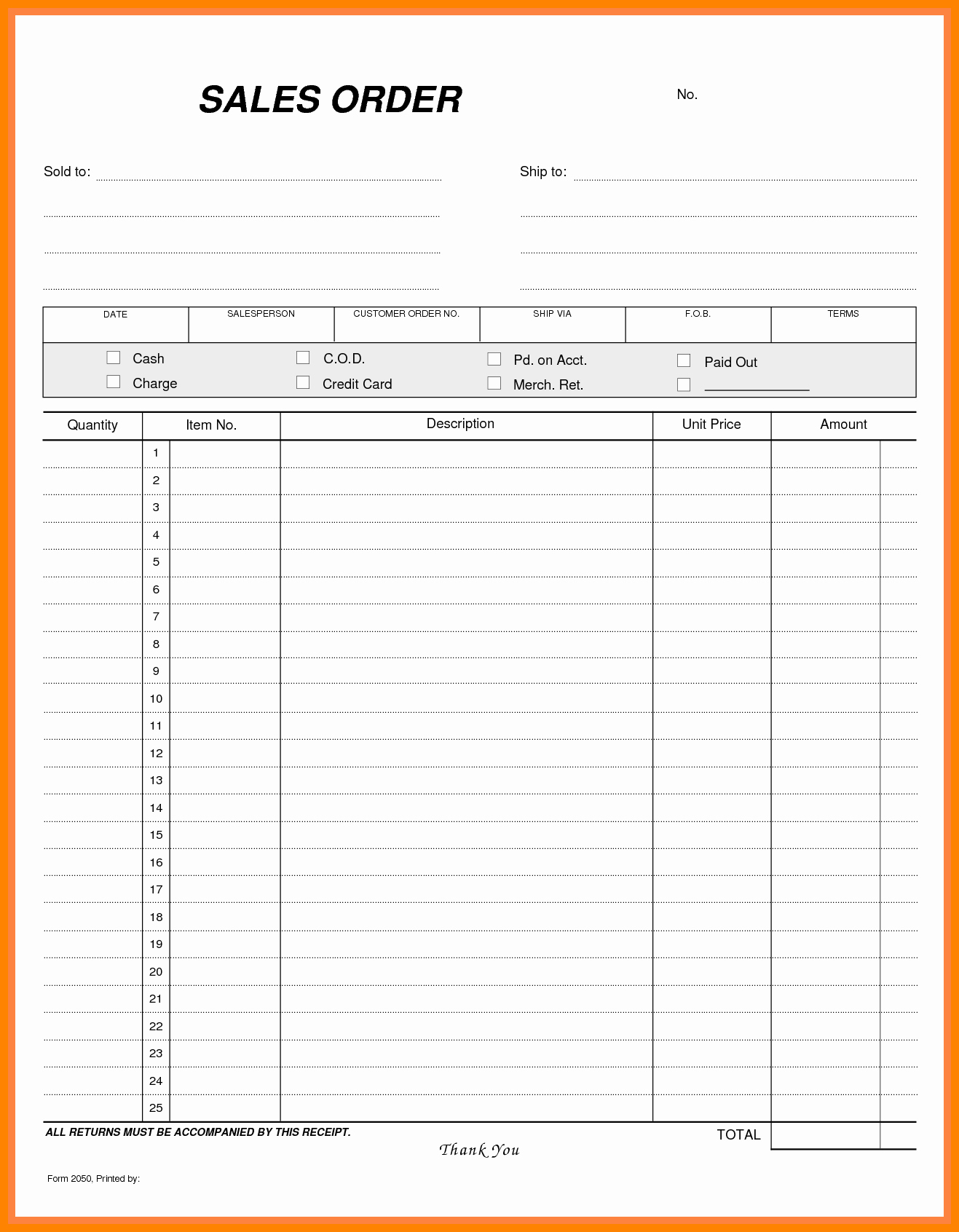 Restaurant Food order form Template Luxury 9 Blank order Slip