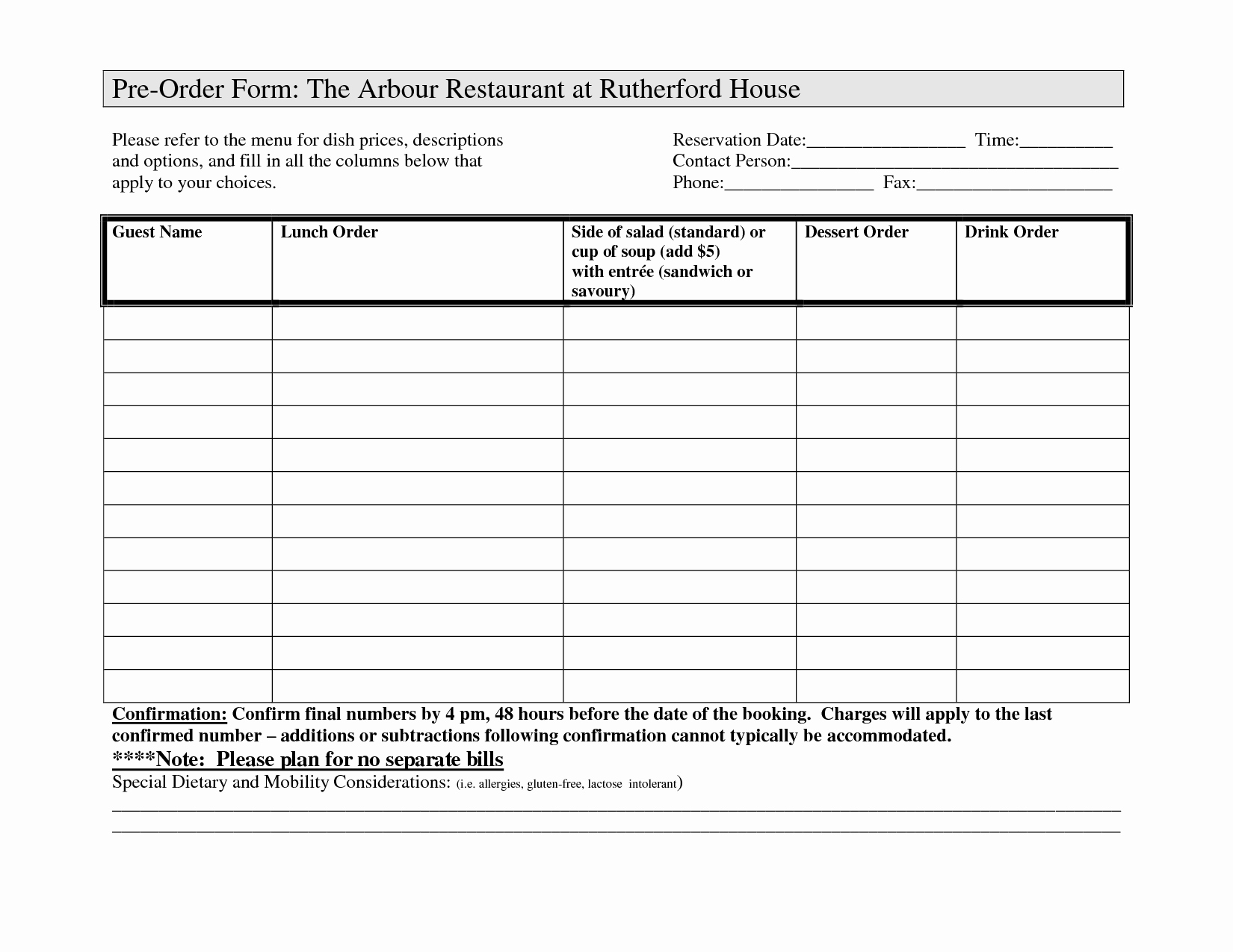 Restaurant Food order form Template Unique Restaurant order forms