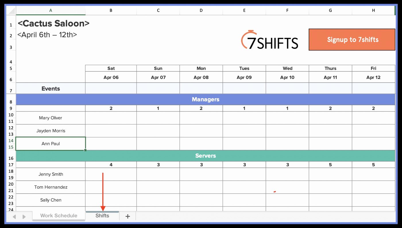 Restaurant Work Schedule Template Fresh 028 Simple Spreadsheet Template and Free Rotating Shift