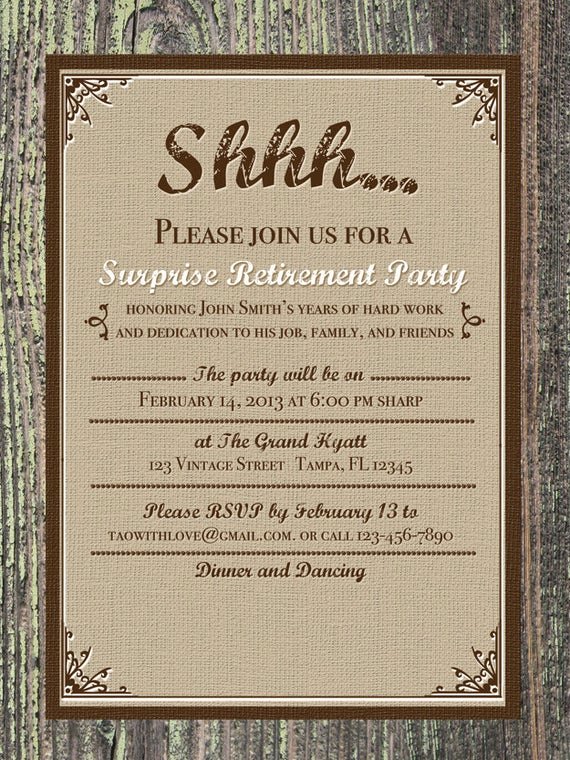 Retirement Dinner Invitation Template Best Of Printable Burlap Vintage Invitation Retirement Birthday or