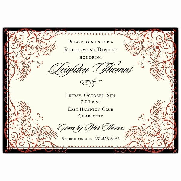 Retirement Dinner Invitation Template Unique Black and Red Elegant Border Retirement Invitations