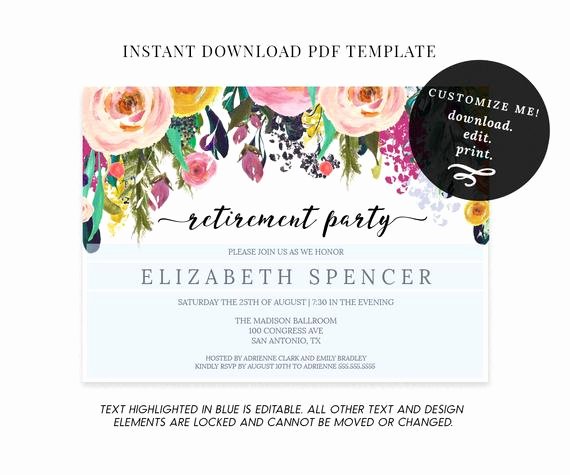 Retirement Luncheon Invitation Template New Editable Floral Retirement Party Invitation Template