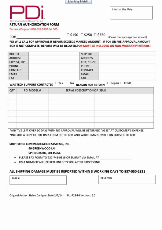 Return Authorization form Template Beautiful Return Authorization form Printable Pdf