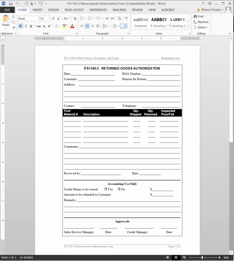 Return Authorization form Template Best Of Fsms Returned Good Authorization Template