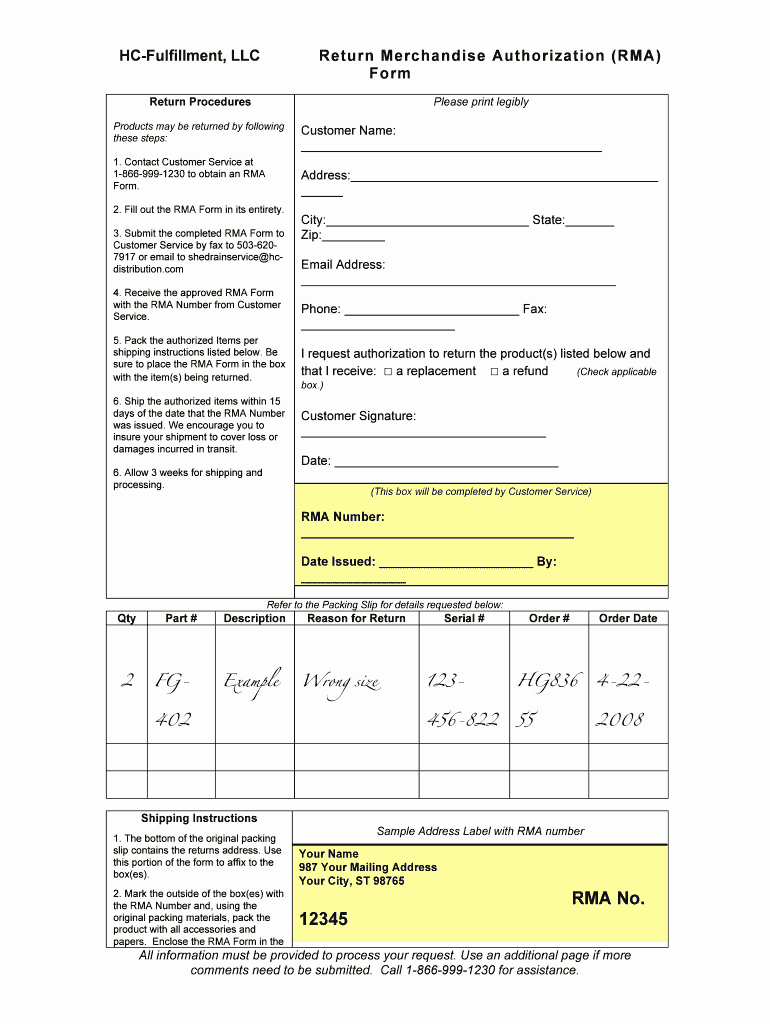Return Authorization form Template Lovely Return Authorization form Template Fill Line