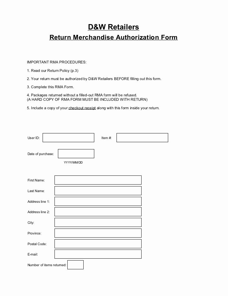 Return Authorization form Template Luxury Return Merchandise Authorization form