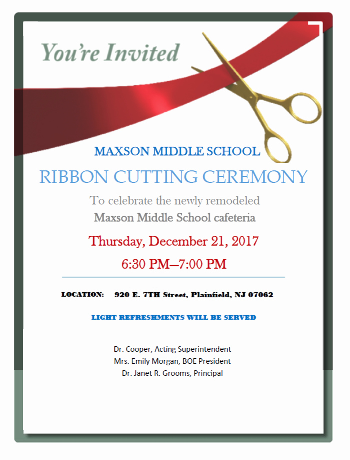 Ribbon Cutting Ceremony Invitation Template Awesome Ribbon Cutting Ceremony at Plainfield S Maxson Middle