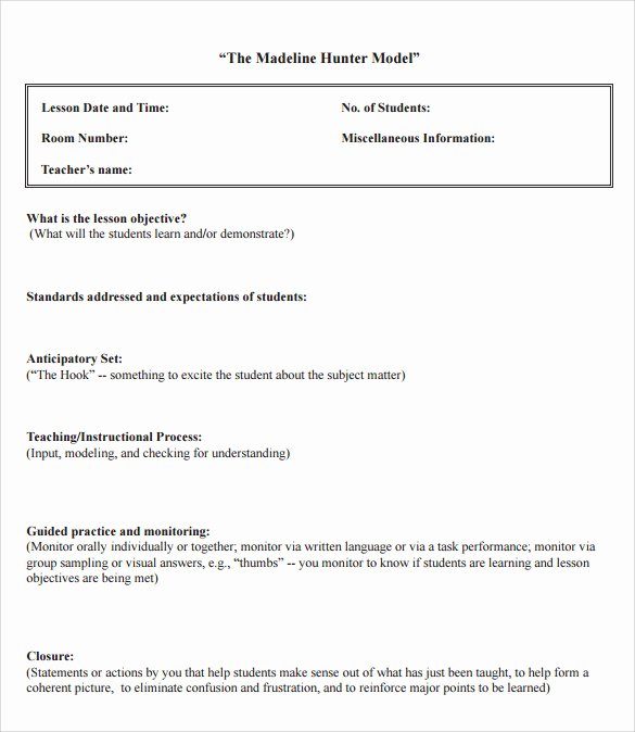 Robert Marzano Lesson Plan Template Beautiful Madeline Hunter Lesson Plan Example