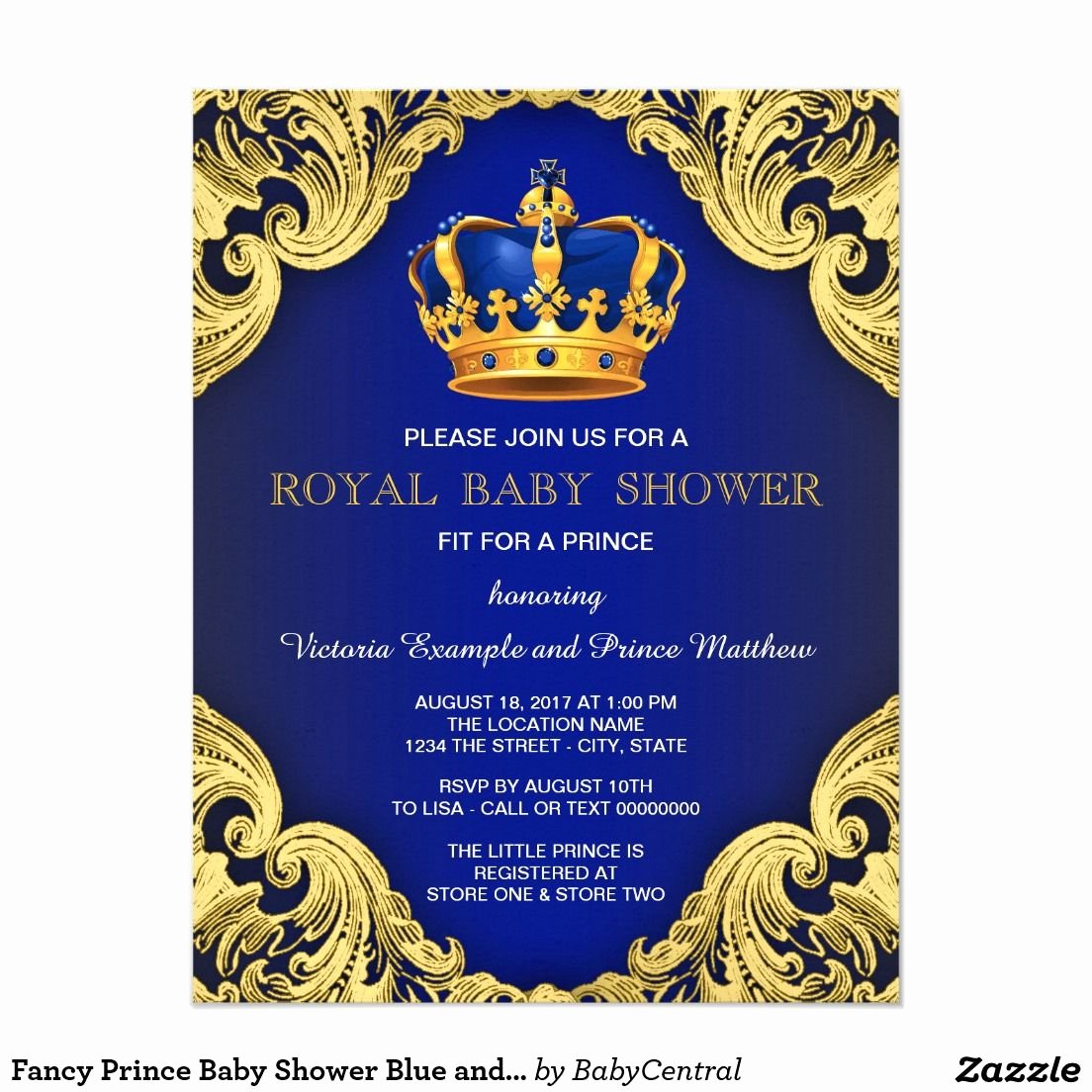 Royal Baby Shower Invitation Template Inspirational Fancy Prince Baby Shower Blue and Gold Invitation