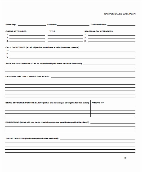 Sales Call Planner Template Best Of Free 15 Sales Report form Templates