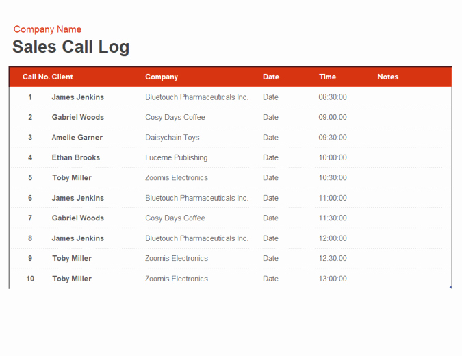 Sales Call Planner Template Inspirational Sales Call Log and organiser